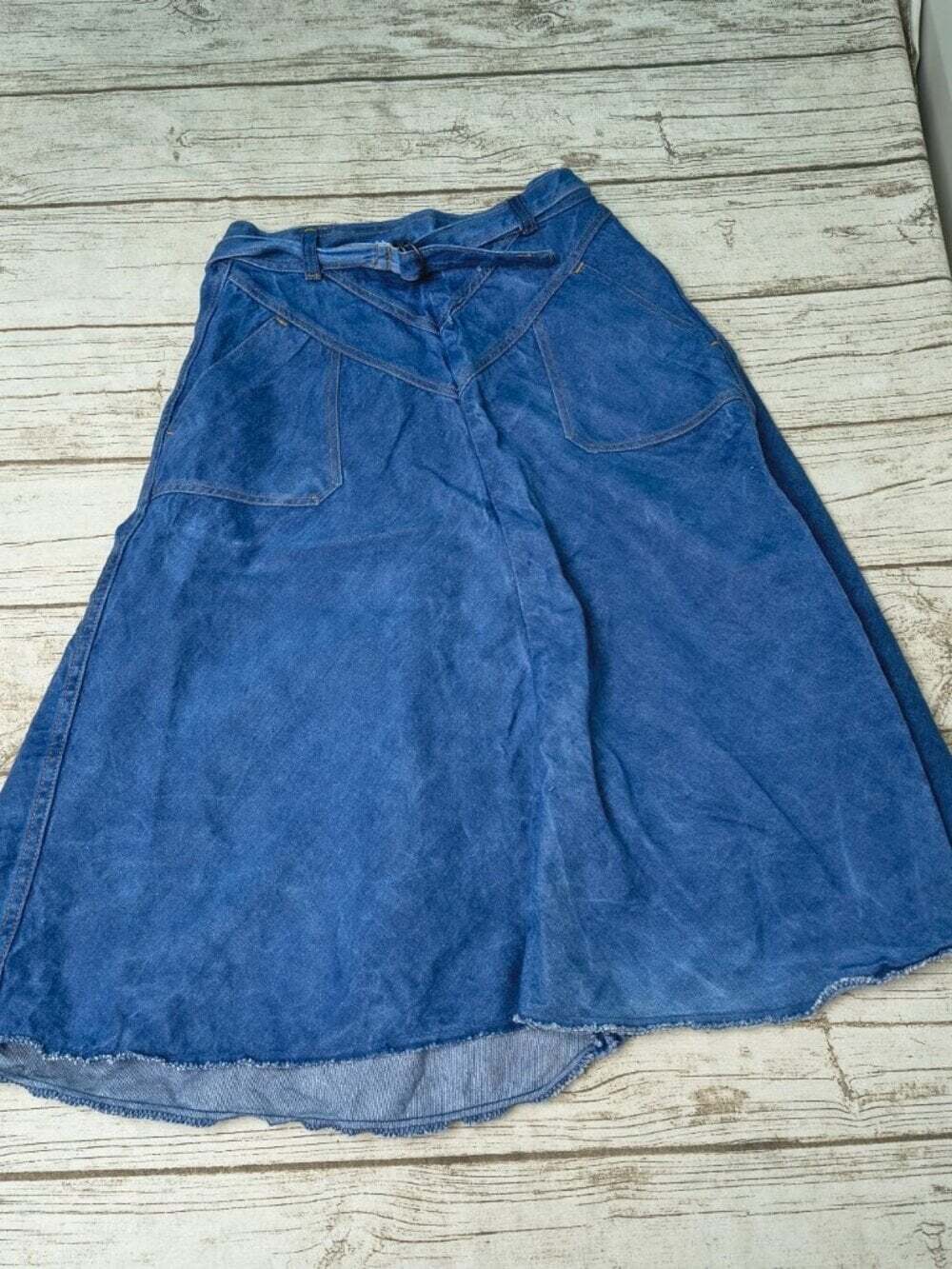 Vintage Gamin Denim Midi Wrap Skirt Womens Size 9 Blue Western Prairie Belted